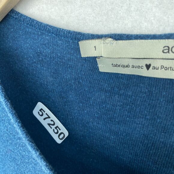 ACOTE Top Womens 1 M Lyocell Wool Ribbed Jersey Scoop Neck Long Sleeve Blue - Picture 12 of 12